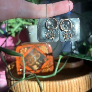 Handmade Artisan Copper Flower Earrings
